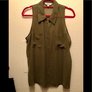 Olive green sleeveless sheer blouse
